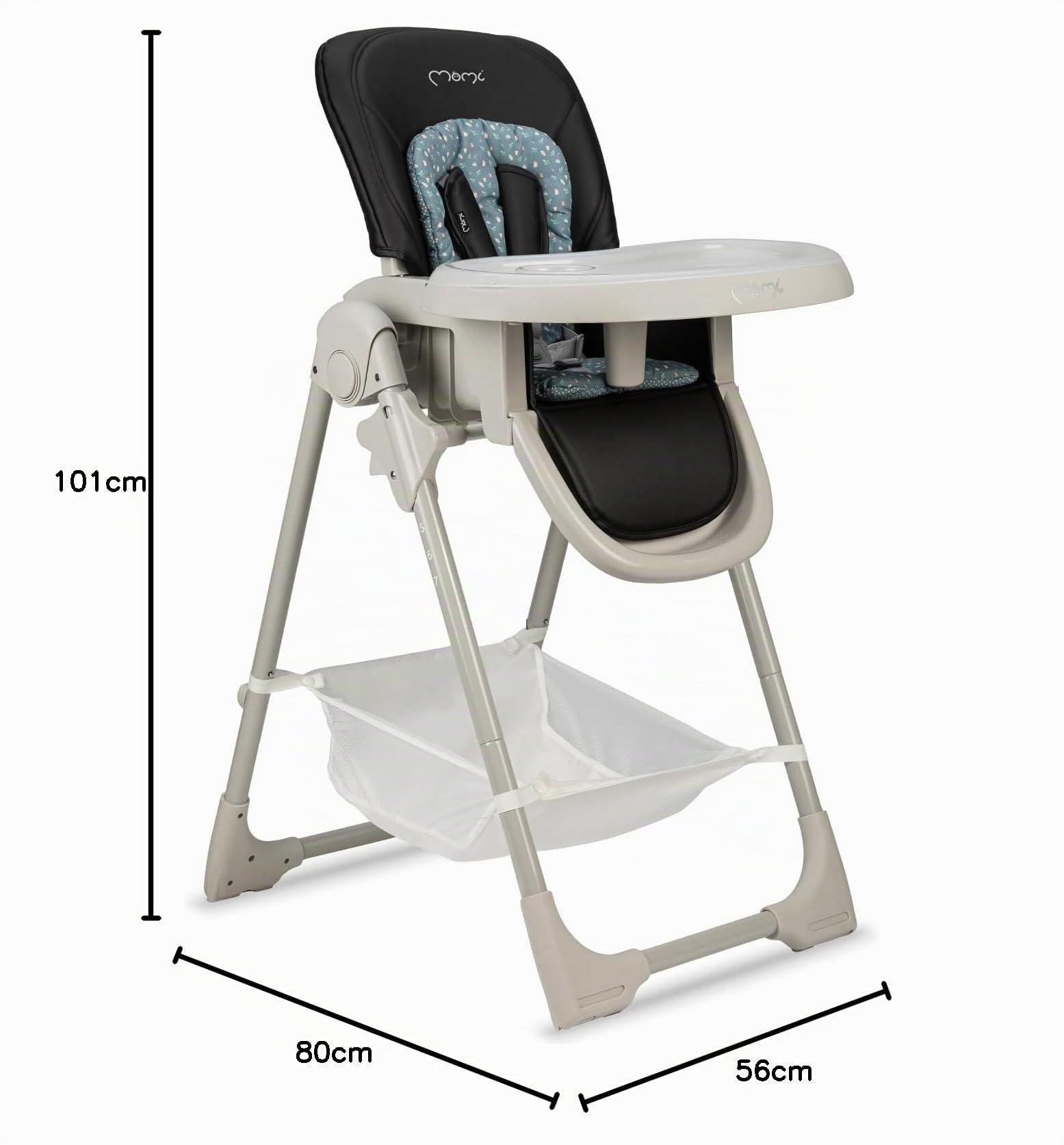 Trona MoMi GOJO para bebés y niños de 6 a 36 meses (máx. 15 kg de peso corporal), plegable, cinturón de seguridad de 5 puntos, con bandeja y ruedas.