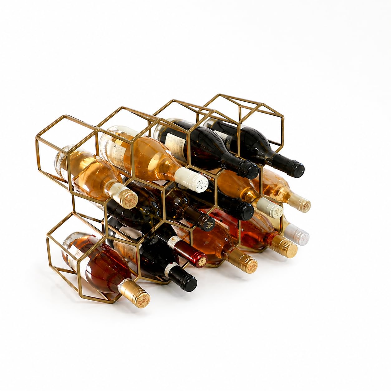 DIVCHI Wine Rack 11 Bottle Holder No Need Assembly Modern Metal Wire Wine Storage for Countertop Table Top Coffee Bar & Kitchen | Champagne Racks | Beer Stand (Gold)