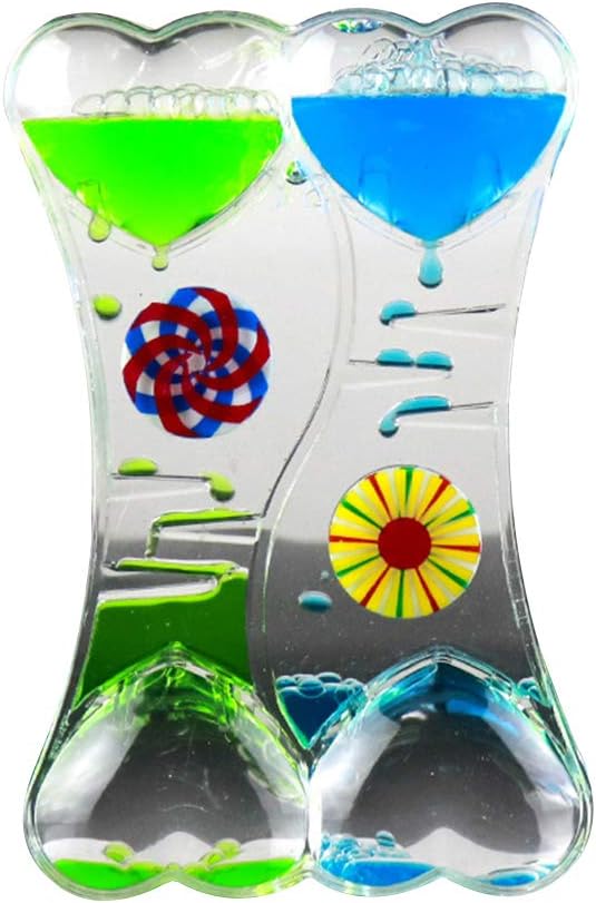 ybbghio Double Heart Liquid Motion Bubble Drip Oil Hourglass, Timer Clock for Kids Toy Gift Blue Green