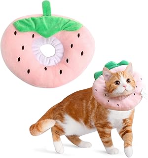 After Surgery Cat Recovery Collar,Cute Adjustable Cat Cone,Soft and Comfortable Elizabethan Collar for Wound Healing Protective to Prevent from Biting & Scratching for Kittens Cat (Strawberry)