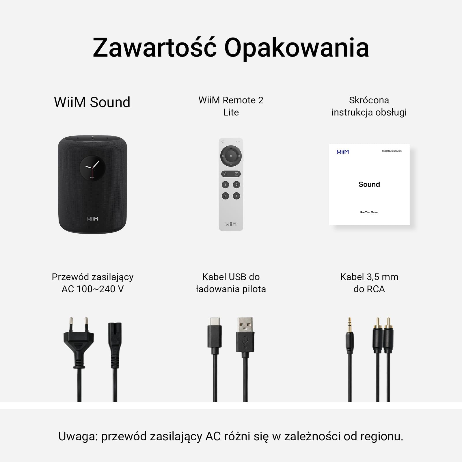 WiiM Sound inteligentny głośnik z ekranem 1,8″, Hi-Res 24-bit/192 kHz, AI RoomFit™, 100 W, Wi-Fi 6E/Bluetooth 5.3, multiroom i stereo, pilot w zestawie, Czarny