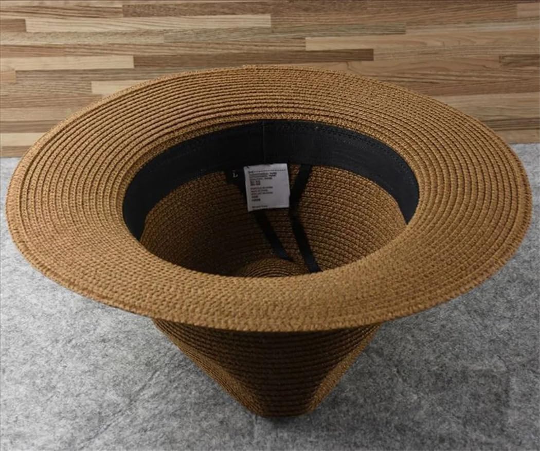 DBFBDTU Cappello da sole in paglia per uomo, cappello Panama da uomo, per pesca all'aperto, spiaggia, cappello a cilindro pieghevole