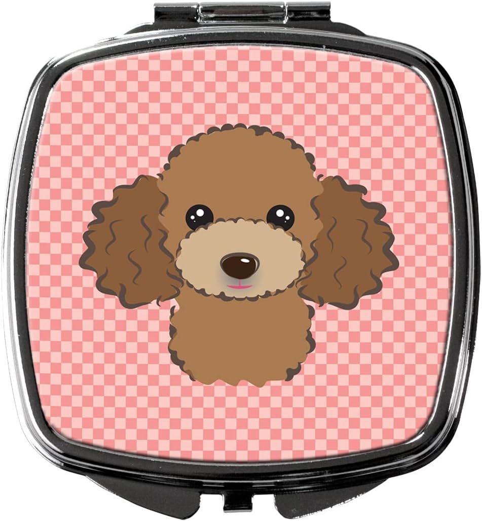 Caroline's Treasures BB1256SCM Checkerboard Pink Chocolate Brown Poodle Compact Mirror , Decorative Travel Makeup Mirror for Women Girls Gifts Pocket Makeup Mirror Folding Handheld,