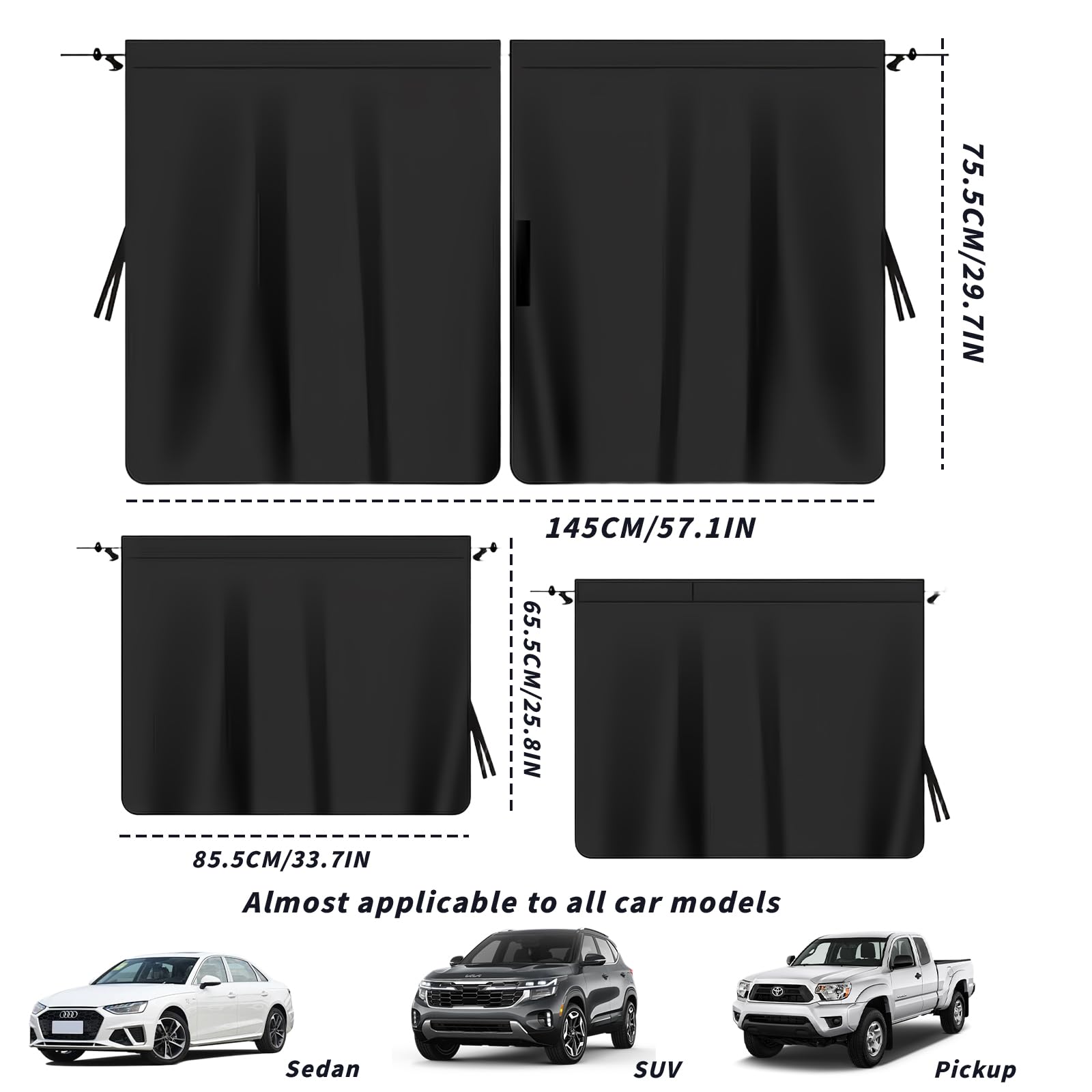 dellyy Rideaux de séparation de Voiture Protection Solaire, 140 x 80 cm Rideau Occultant Voiture, Rideau Brise-Vue pour Voitures Amovible, pour Pare-Soleil, Camping, Voyage, Sommeil