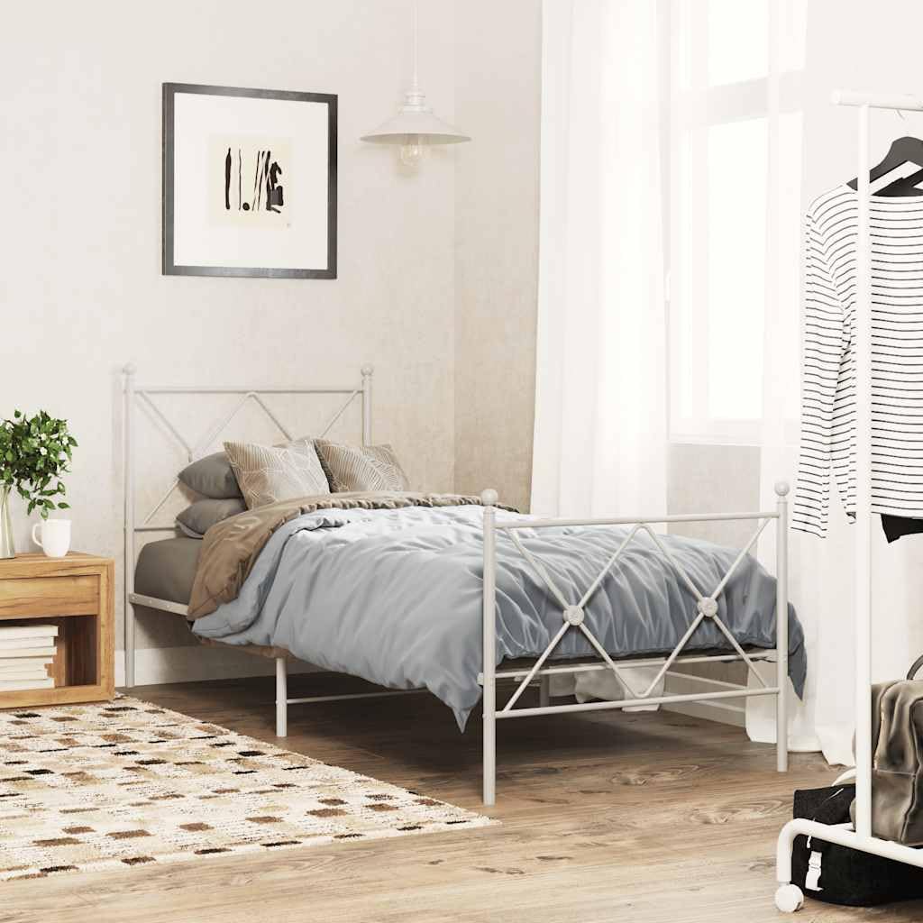 Cabecero de cama de 80 cm de metal blanco - Cabecero de cama individual resistente de 85 x 90,5 cm - Cabezal de repuesto de acero resistente para estructura de cama, diseño clásico para