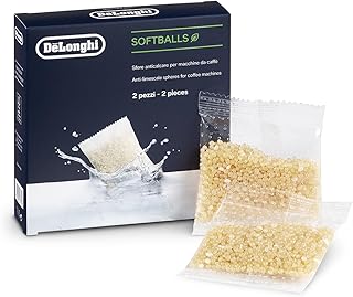 De'Longhi SoftBalls DLSC551 – Antikalk-Kügelchen, geeignet für Kaffeemaschinen mit Wassertank, Kalkreiniger & Wasserenthärter, Zubehör von De'Longhi, 2 Beutel, Weiß
