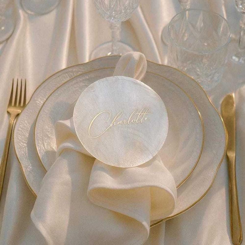 Tischkarte, Namenskarte aus Muscheln | individuell beschriftet | mit Vinylfolie - Hochzeit, Geburtstag und Feier (50 Stück)