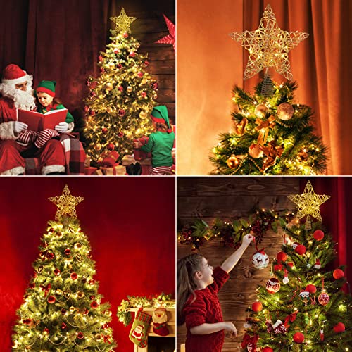 11.8” Christmas Star Tree Topper Hollow Designed Battery Operated Star Tree Topper With 20 Led Copper String Lights And 6H Timer 3D Star Treetop For Holiday Party Christmas Tree Decorations, Gold #TOP1
