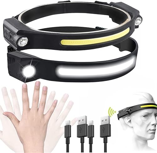 Faro delantero, 2 en 1 con sensor de movimiento ultra brillante, linterna LED recargable con iluminación 230, faro impermeable para camping, correr,