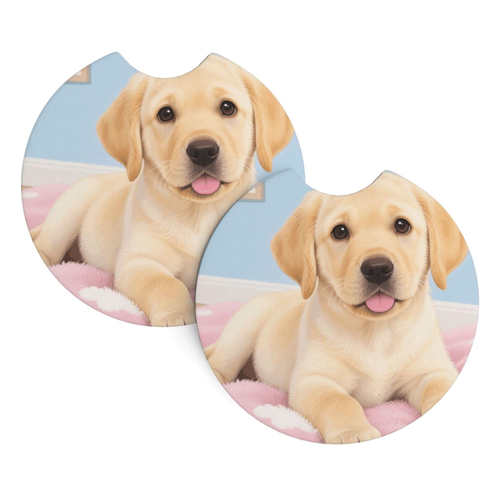 2 Pack Car Coaster for Cup Holders Puppy Dog Car Cup Coaster 2.7" Neoprene Non-Slip Automotive Cup Mat Universal Auto Car Interior Accessories for Women Men Cup Pad