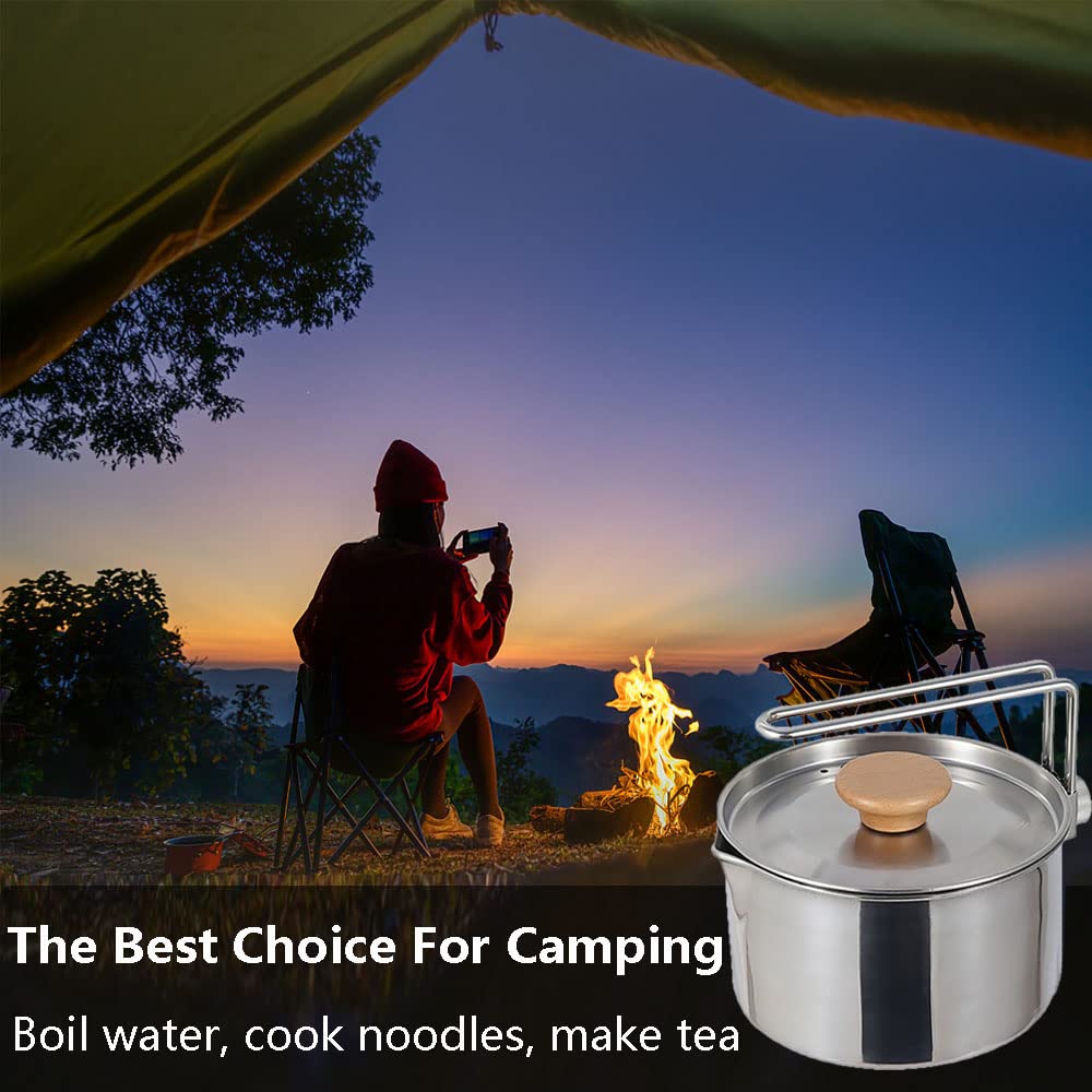 Gavetta Campeggio Acciaio Inox, Pentole Campeggio con Manici Pieghevoli e Coperchio, per Barbecue, Campeggio, Arrampicata,Trekking