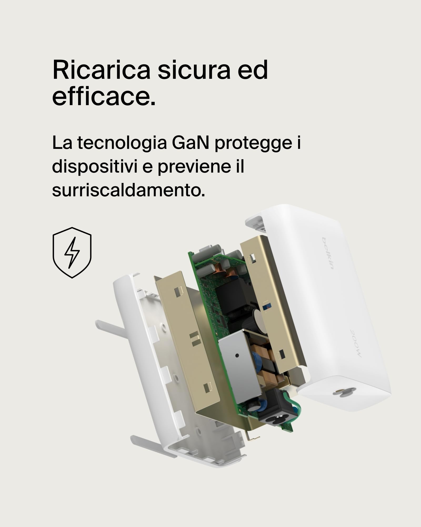 Belkin BoostCharge Pro Caricabatteria multiporta da parete GaN 200 W, 4 porte con ricarica rapida USB-C PD 3.1, cavo da 1,5 m, per MacBook Pro, iPhone 16, iPad Pro, Galaxy S24, Google Pixel ecc.