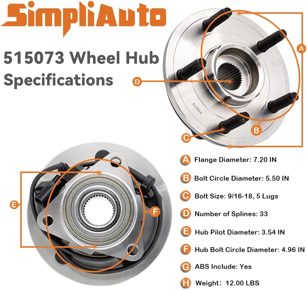 515073 Front Wheel Hub and Bearing Assembly Compatible with Dodge Ram 1500 2002-2005 [Standard Cab]