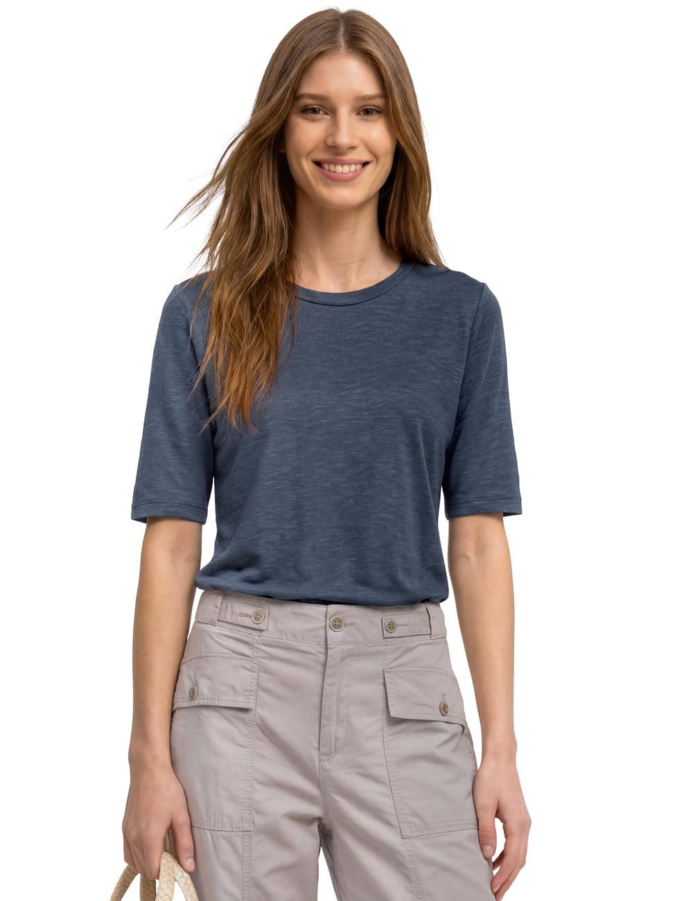 Street One Basic T-Shirt with Crew Neck in Plain Colour Ashen Blue 38