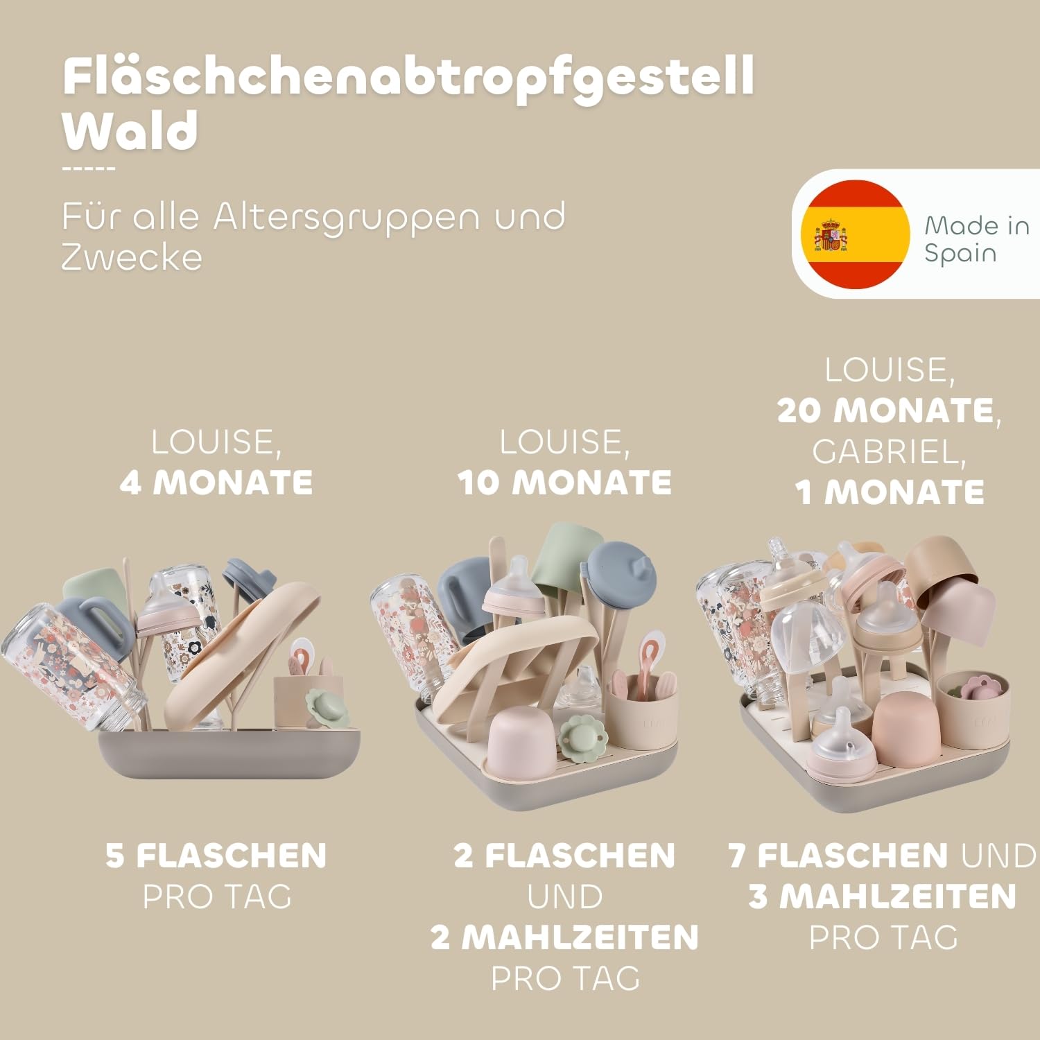 BÉABA Flaschen- und Kindergeschirrabtropfer – Großes Fassungsvermögen, Modular, Für bis zu 6 Flaschen, Zubehörbehälter, Optimierter Wasserablauf, Platzsparend & Praktisch – Ton