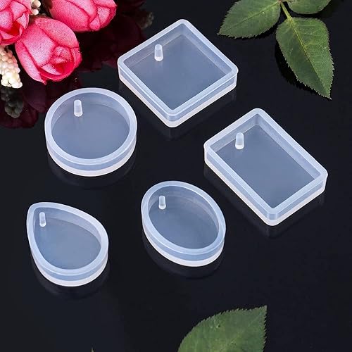 Miniatura 3 de Qtopun - Moldes de resina para llavero, forma de gota de agua, redondo, rectangular, ovalado, cuadrado, 10 piezas de joyería de silicona epoxi con