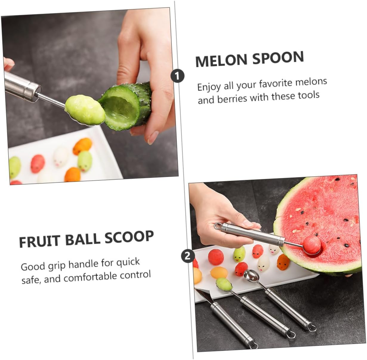 MAGICLULU 4pcs Stainless Steel Melon Ball Spoons Fruit Baller Scoops Fruit Digging Tool Ice Cream Spoon