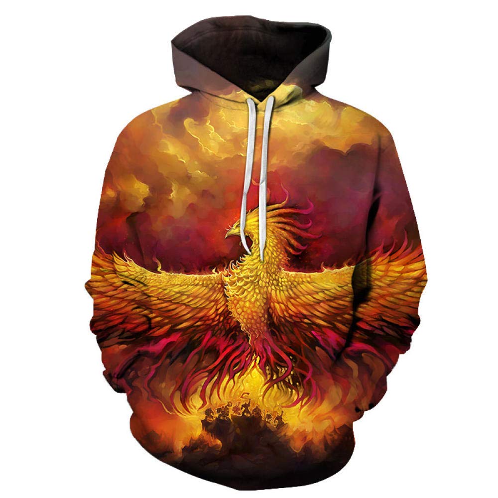 HUUDNHYK Animal Fire Phoenix Firebird Men's 3D Cool Hip Hop Street Hooded Sweater Jacket Unisex Hoodie