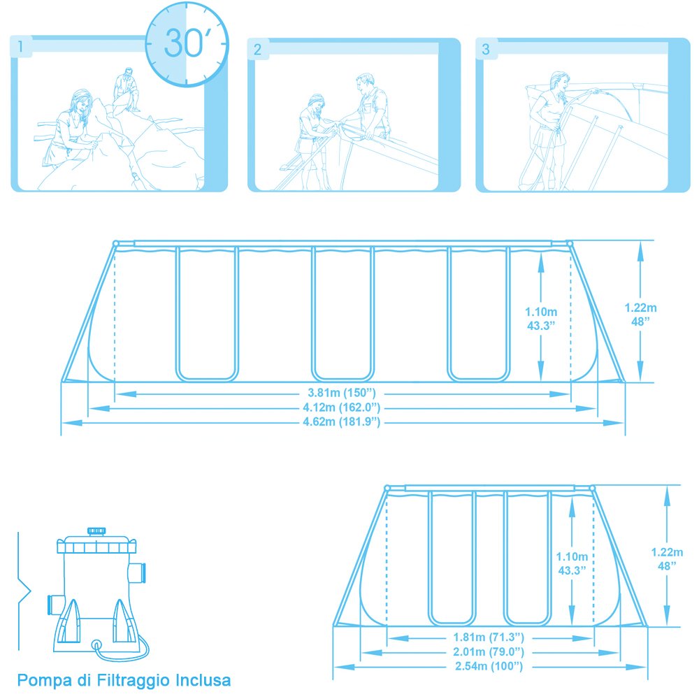 cadre exte'rieur piscine hors sol cm. 412x201x122h 56241