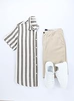 Vista 97 de JMIERR Camisas de vestir a rayas con botones y manga corta para hombre