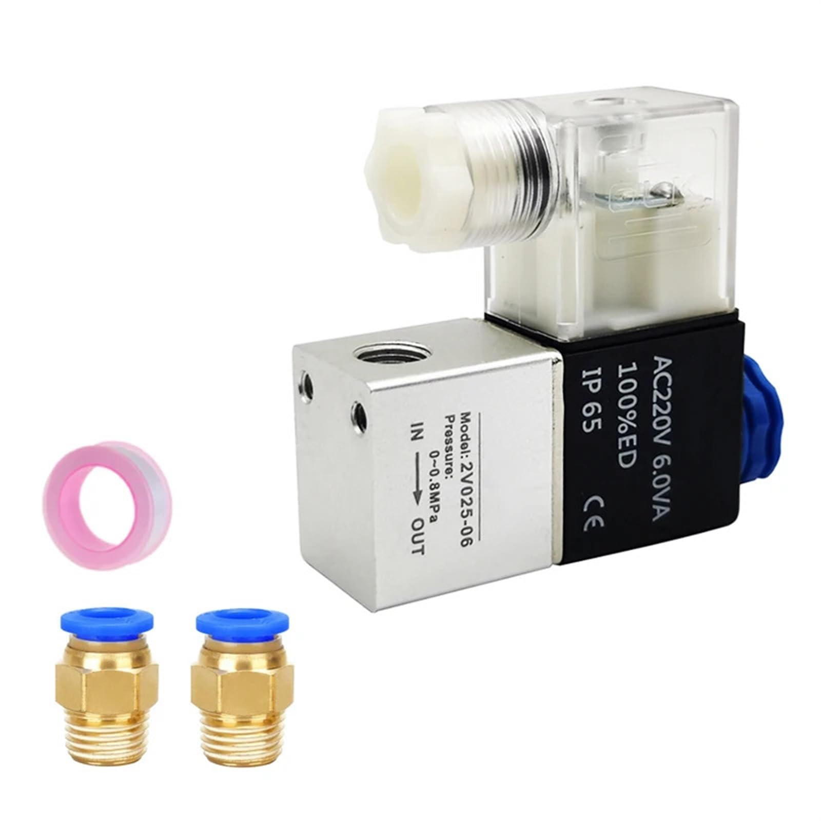 Électrovanne d'air 2V025-06 AC220V normalement fermée pour raccord pneumatique PC12-01