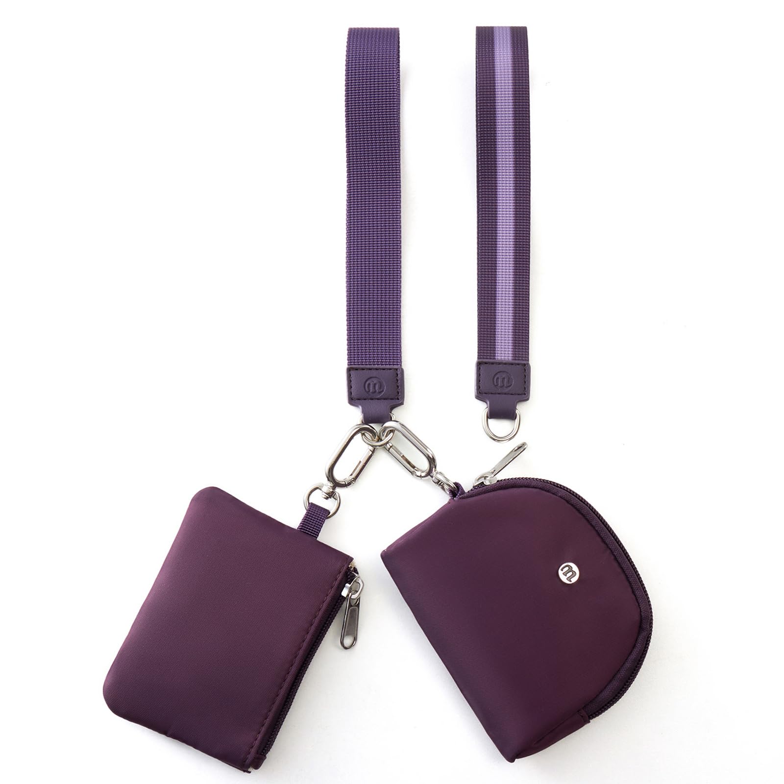 Mini Dual Pouch Wristlet Wallet for Women – Zip Around wristlet Keychain Wallet with 2 Wristlets, Ideal for Dog Walking, Coffee Runs &amp; Lunch Break Essentials (Eggplant)
