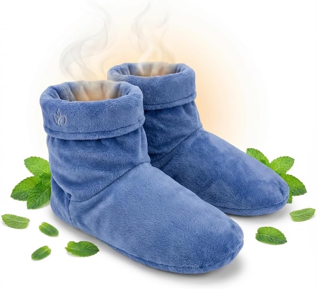 Herbal Concepts Aromatherapy Booties - Microwavable Flaxseed Heated Foot Warmers with Peppermint & Spearmint for Stress Relief, Aches & Cold Feet (Blue)