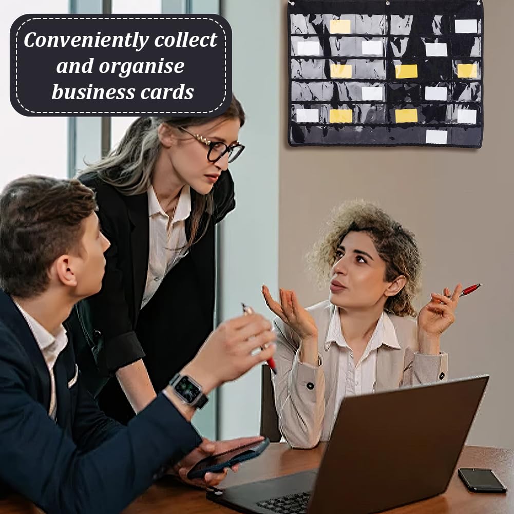 AHANDMAKER Paquete de 2 fundas para tarjetas de 3.1 x 5.5 pulgadas, 36 ranuras, color negro, soporte de pared para pared, soporte de negocios para aula, oficina, organización del hogar, almacenamiento