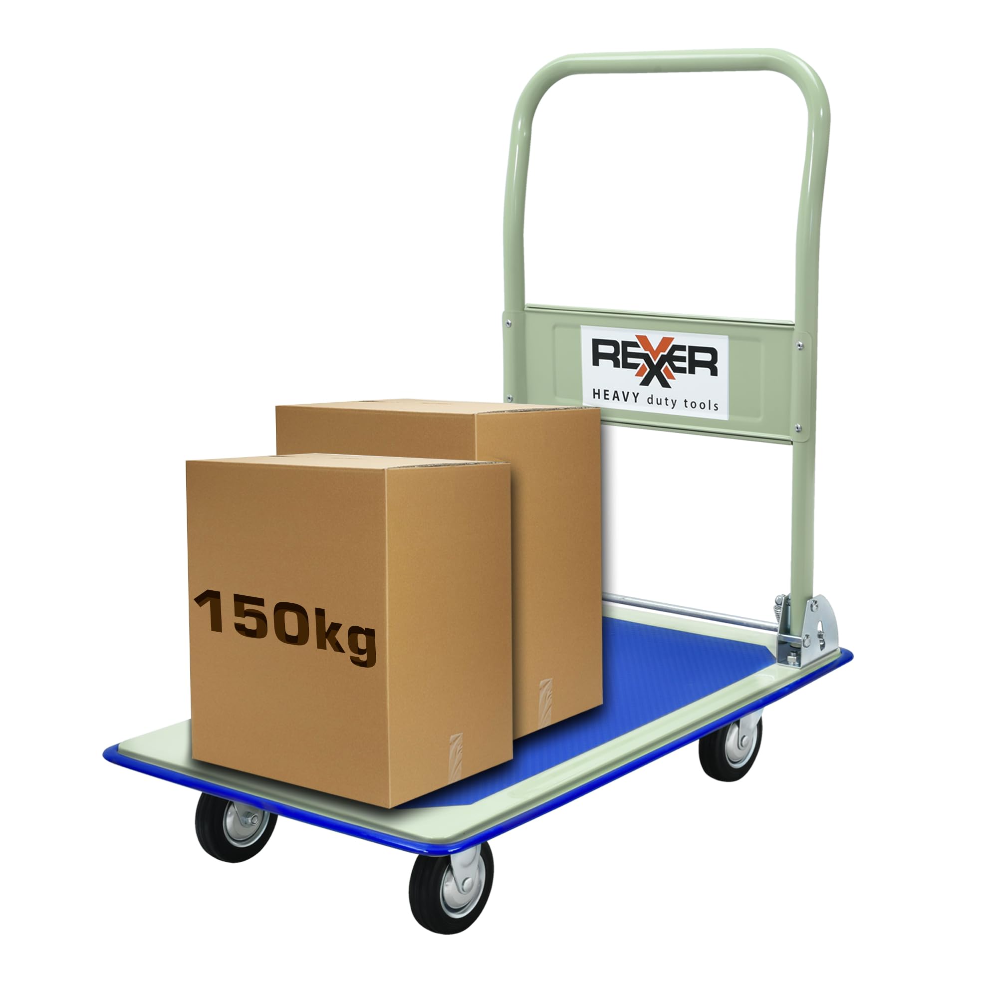 REXXER Plattformwagen 150 kg – Klappbarer Transportwagen mit 4 Rädern | Rutschfeste Ladefläche, klappbarer Griff, leichtgängige Rollen, für Lager, Werkstatt, Büro und Geschäft