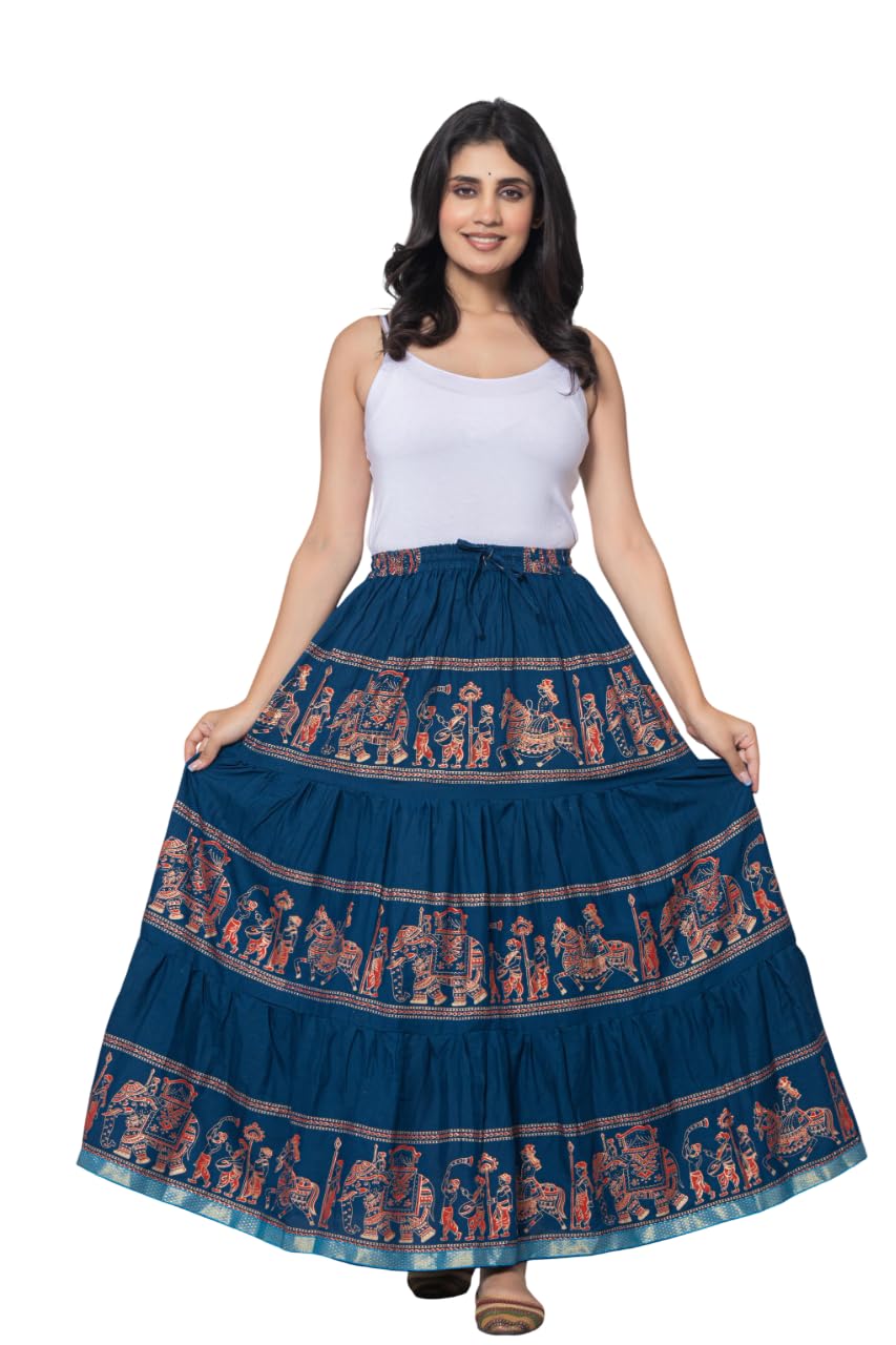 Women’s Rayon Printed Long Skirt | Traditional Rajasthani Elephant Print Flared Maxi Skirt | Ethnic Boho A-Line Tiered Skirt for Women & Girls | Casual, Festive-picture-28