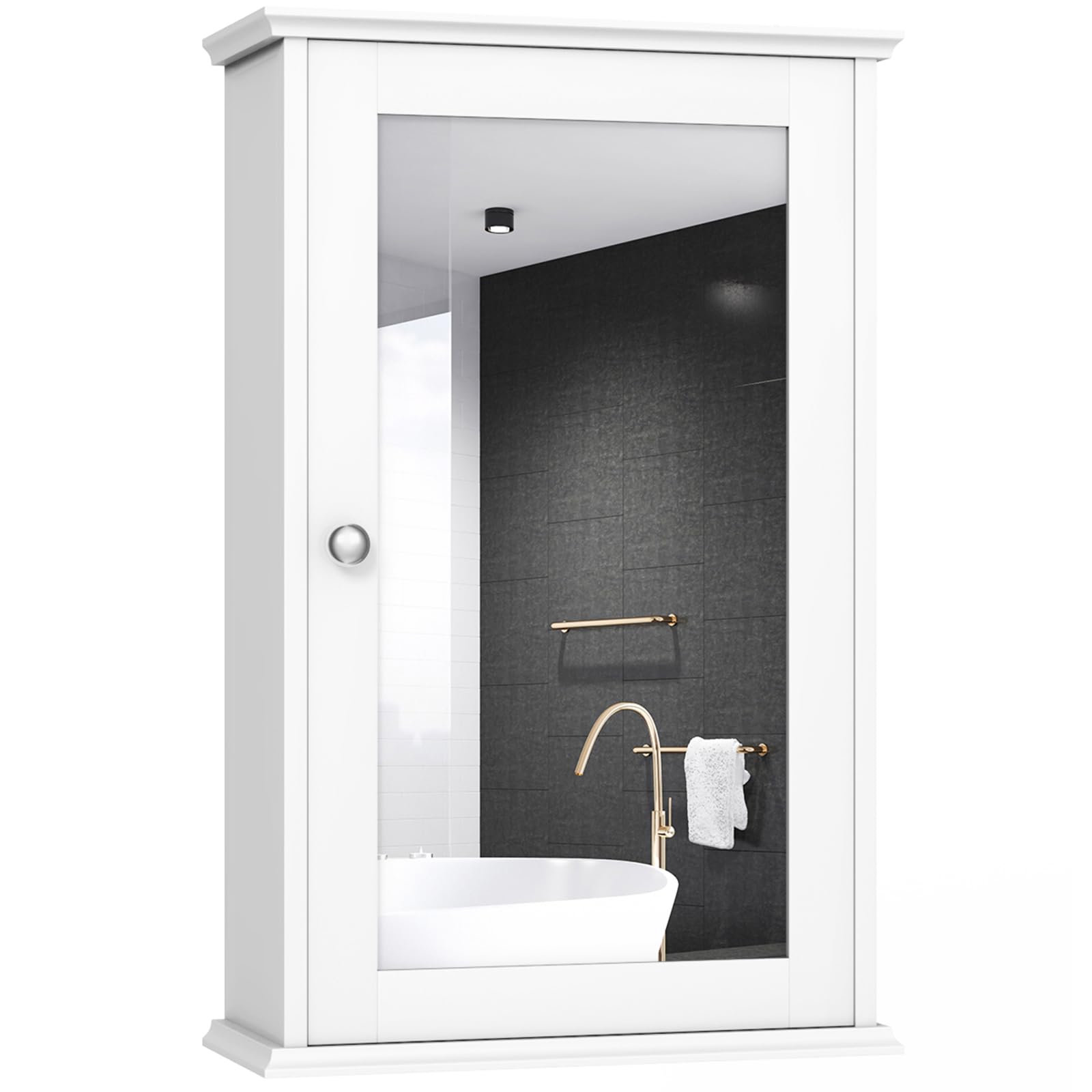 COSTWAY Armoire de Salle de Bain avec Miroir, Armoire Miroir Murale à 2 Niveaux, pour Pharmacie, Salle de Bain, avec Etagère Réglable (Blanc)
