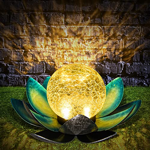 Herefun Fleur de Lotus LED Lumineuse, Étanche Lampe Solaire Jardin Lotus Décoratif, Décoration Écologique Jardin Étang, Lampe Solaire d'Extérieur pour Jardin, Pelouse, Trottoir, 4 Perles de Lampe