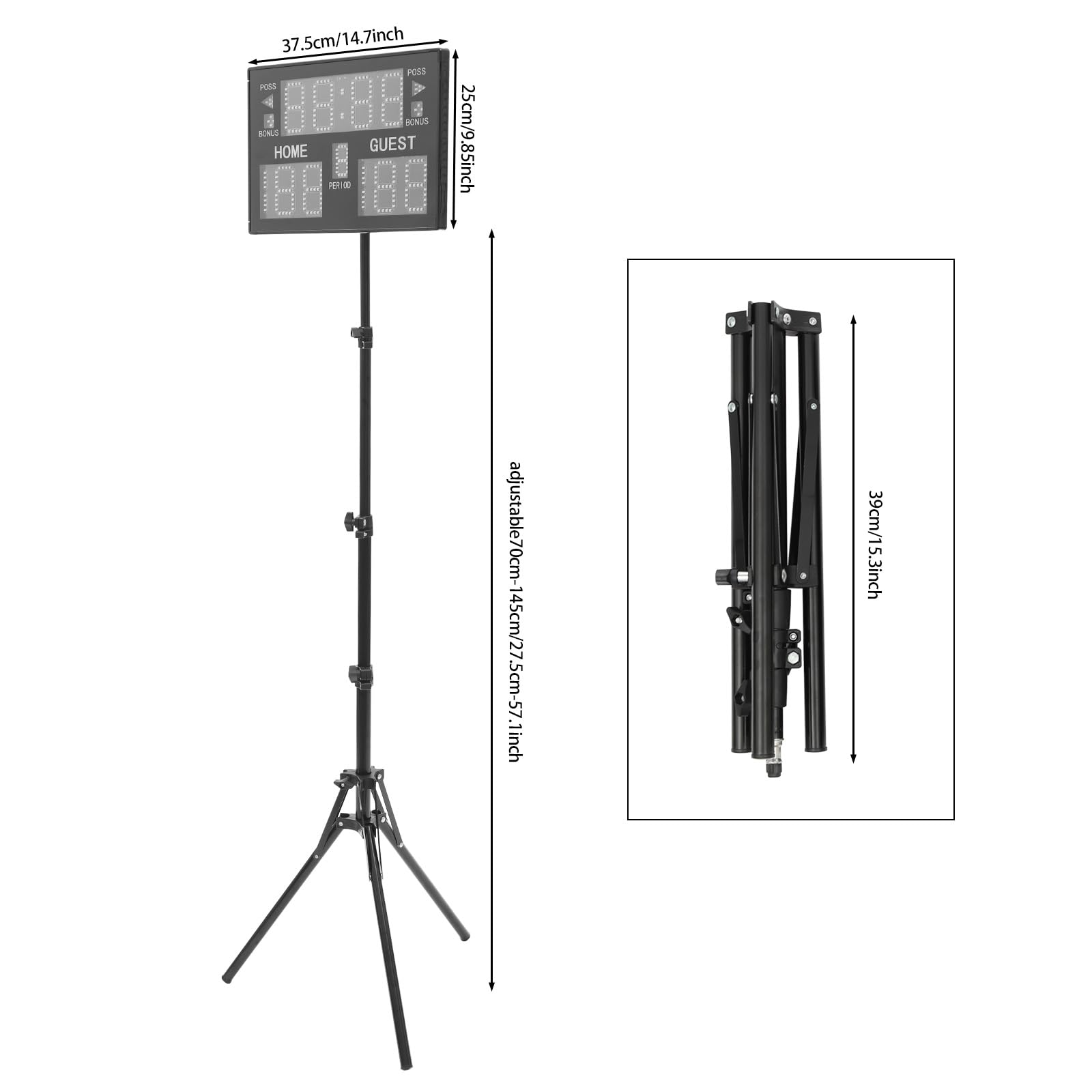 Tabellone segnapunti elettronico portatile da basket con treppiede, spia luminosa e telecomando, per basket, ping pong, pallavolo, attività badminton