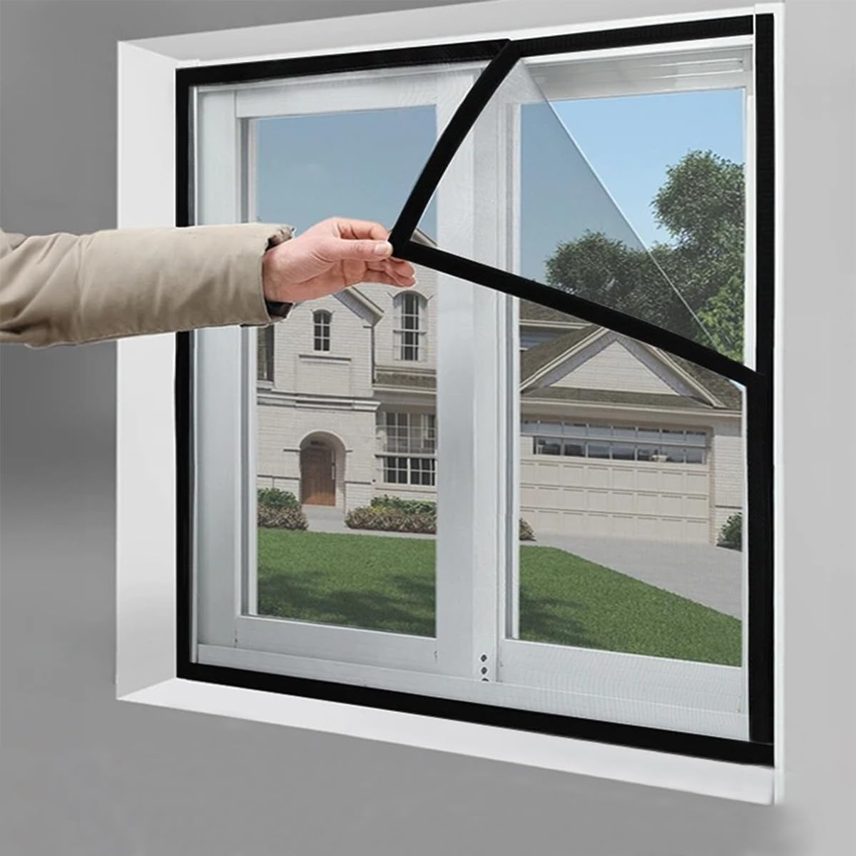 Washable Window Screen, Adjustable Self-Adhesive Mosquito Net for Windows and Doors - White Mesh, Black Border, 39.37x70.86in