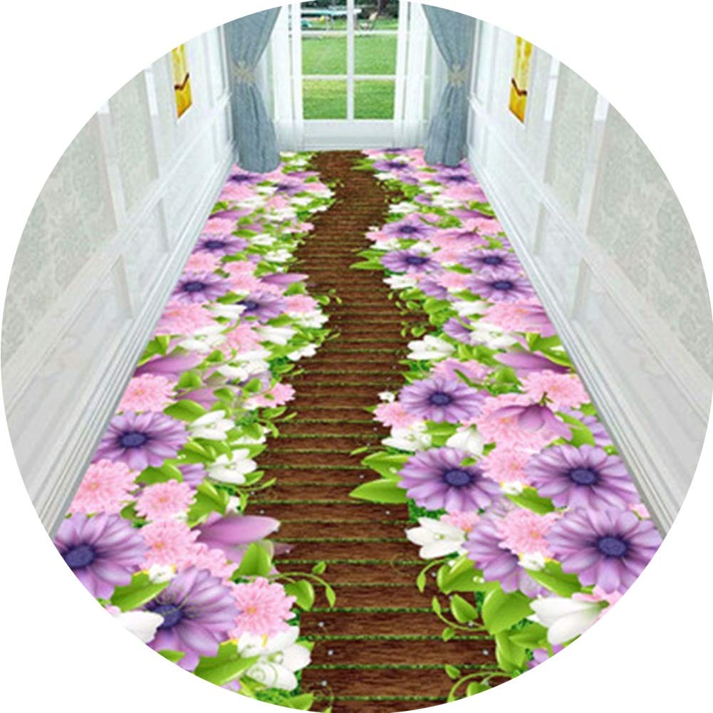 Tapis couloir 3D violet à fleurs ZRUYI | Passage moderne sur mesure 0.6x5m