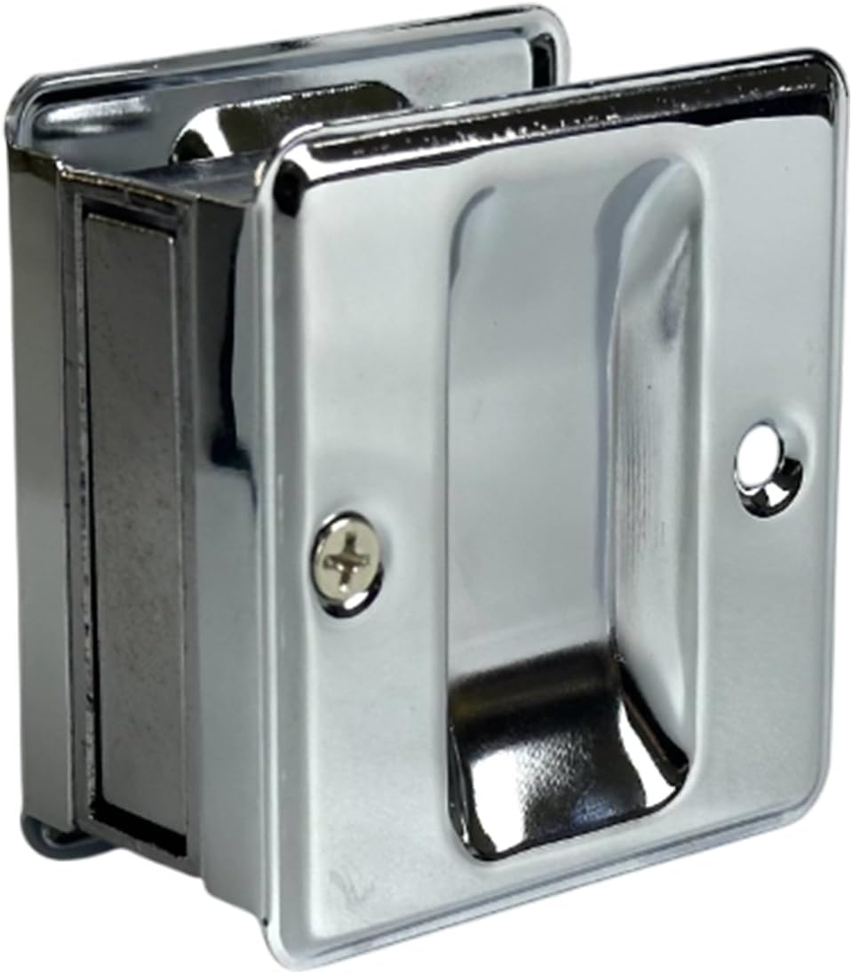 QCAA Solid Brass Sliding Door Pull Door Pocket, Polish Chrome, Made in Taiwan, 1 Pack
