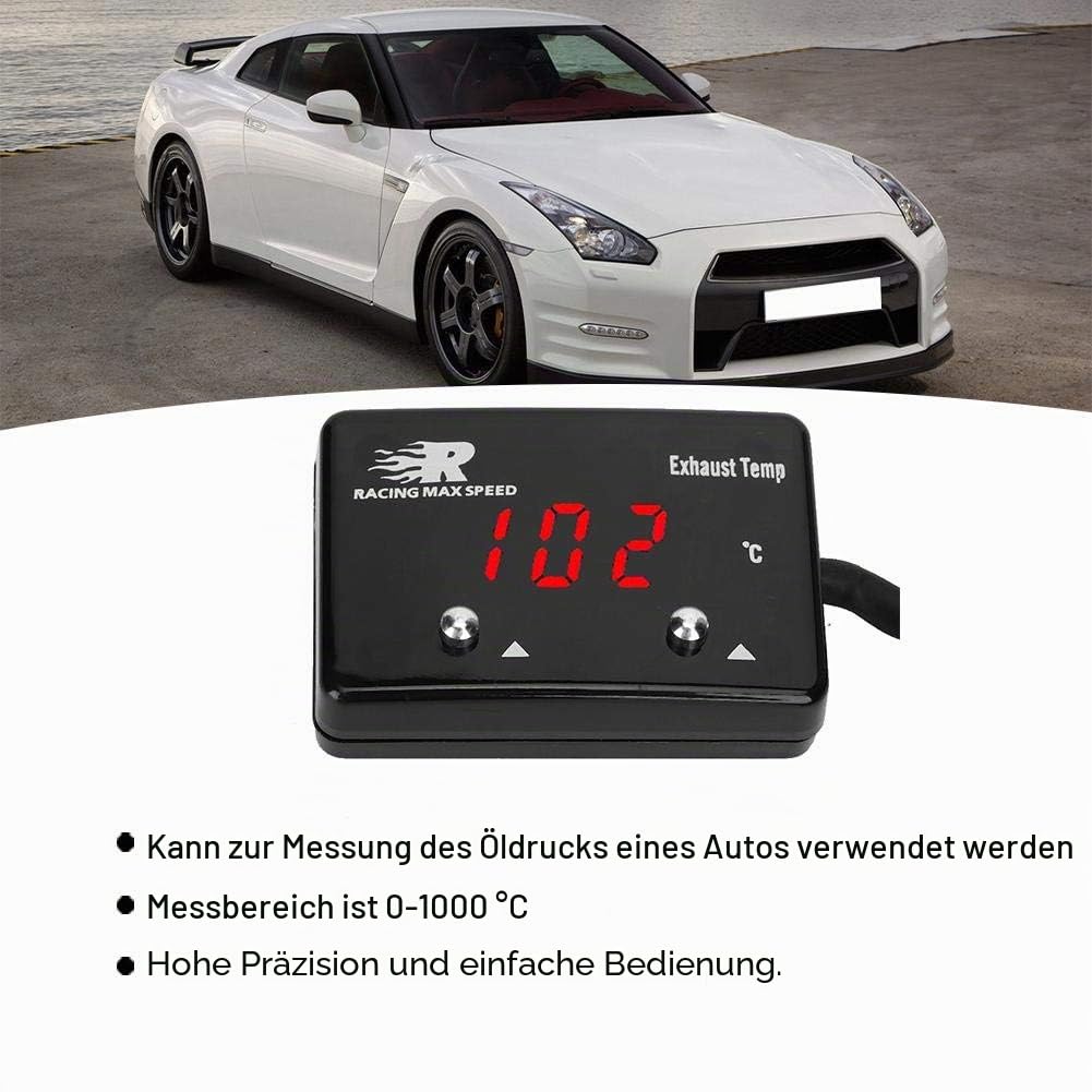 abgastemperaturanzeige,Universal Digitale Abgastemperaturanzeige mit Sensor 0-1000C Auto Auspuff Temperaturanzeige Meter Abgasmessgerät Turbo Benzin Temp Messgerät Zeiger