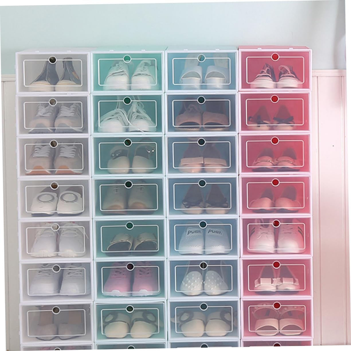 Toyvian Set 6 Pezzi Organizer Scarpe Impilabili Sportello Trasparente in PP Rosa, Scatole per Scarpe Piccole per Casa e Scaffali