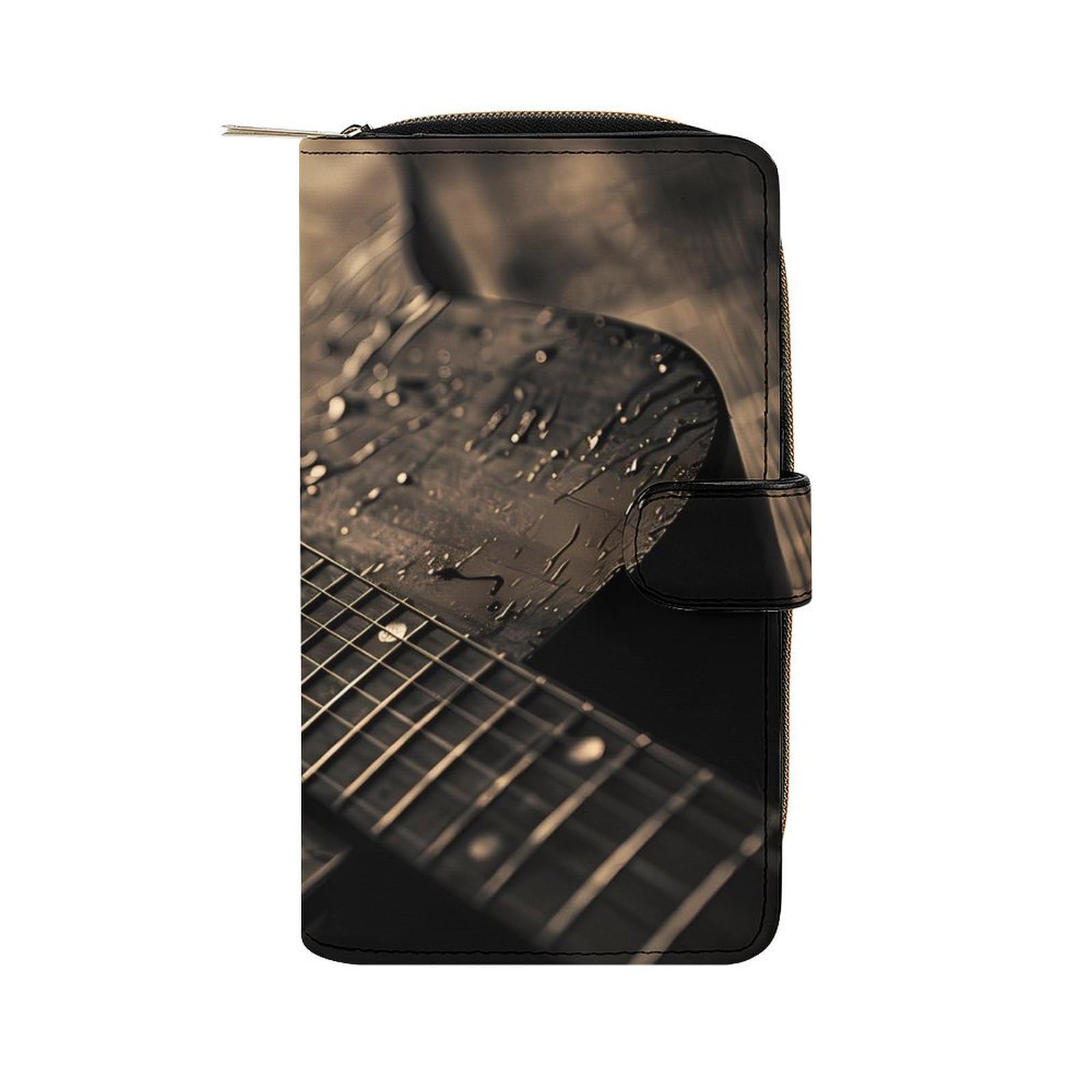 Acoustic Guitar Leather Long Pouch Wallet for Men And Women Large Capacity Clutch Cash Wallet with Zippered