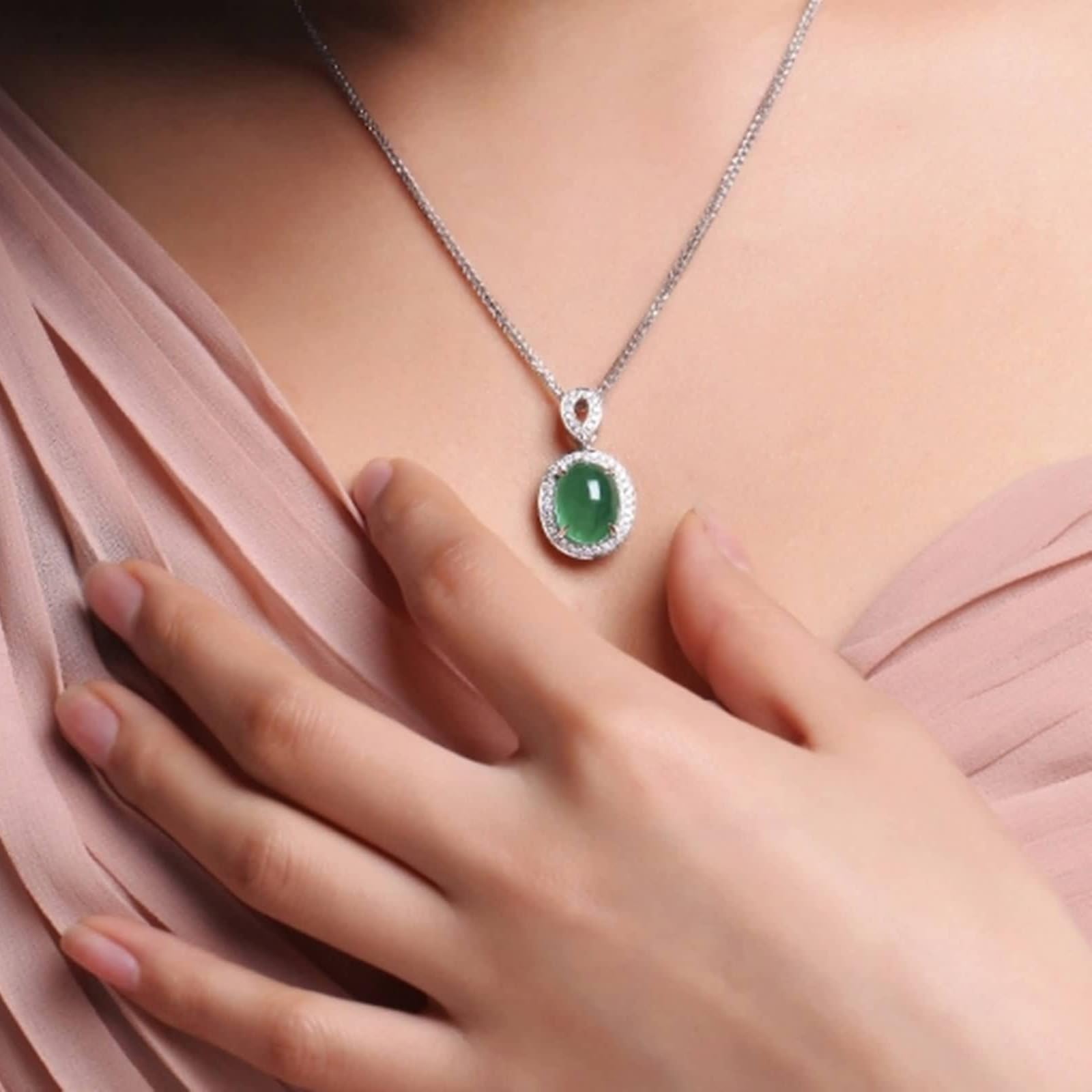 Naszyjnik z białego złota 18 K Au750, klasyczny, delikatny wisiorek ze szmaragdowym szlifem owalnym, naszyjniki dla kobiet z diamentem złota próby 750, naszyjnik damski w stylu vintage