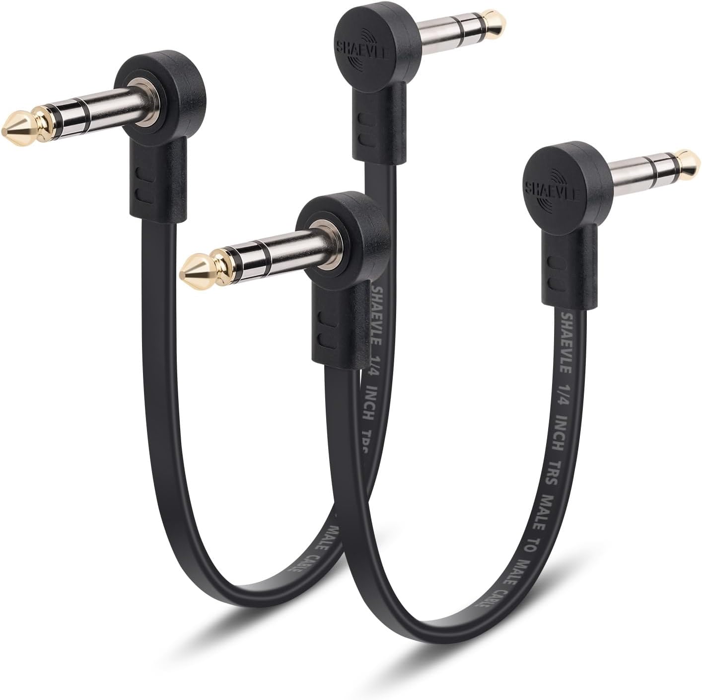 TRS Guitar Patch Cable 1/4 inch Right Angle Effect Pedal Cord, Noise Free Pedal Board Patch Cables, Low Profile Stereo TRS Effect Patch Cords for Pedals (6IN+12IN)