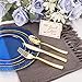 Nervure 150PCS Clear Blue Plastic Plates - Gold Party Plates - Blue and Gold Dinnerware Set Include: 50 Disposable Plate, 25Cups, 25Forks, 25Knives, 25Spoons for Wedding & Party & Hanukkah