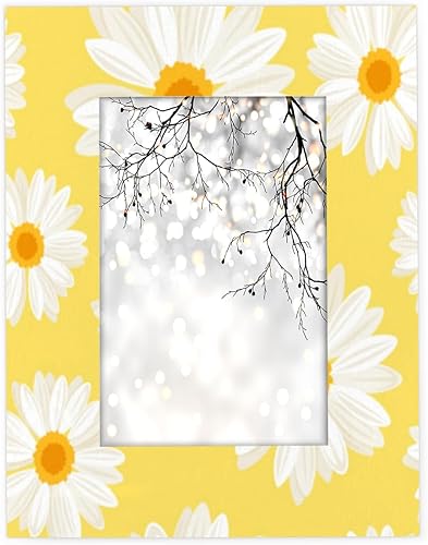 Marco de fotos de flores de margaritas de 8 x 10 pulgadas, marco de fotos de madera amarillo floral para colgarmesa, marcos de fotos de escritorio,