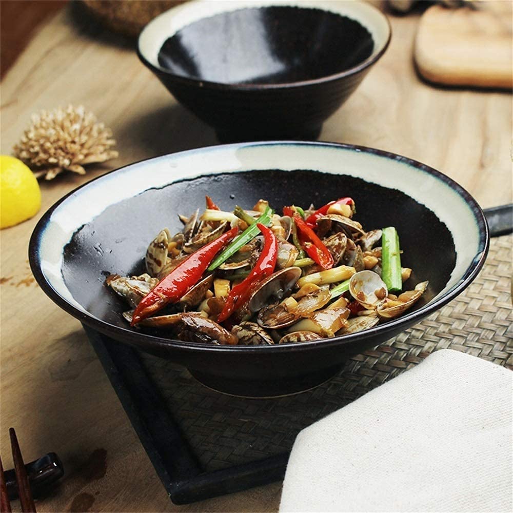 ERoomQ Pasta Bowls Large Soup Bowl Ramen Noodle Bowl Retro Fruit Salad Bowl Creative Ceramic Tableware Mixing Bowl Serving Bowl,