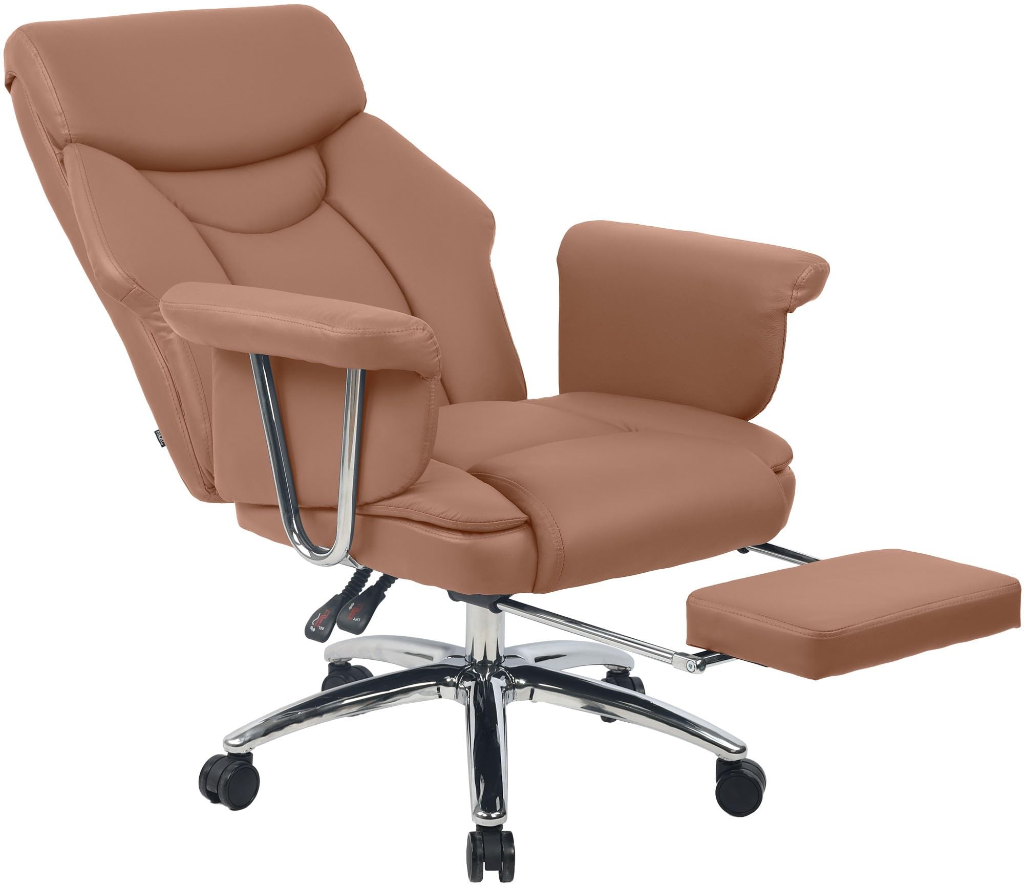 CLP Fauteuil de Bureau Ergonomique avec Repose-Pieds Dahra, Chaise de Bureau rembourree en Cuir veritable, pivotant, Hauteur reglable, Charge 135 kg | Couleur Marron