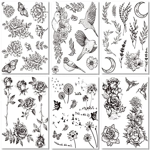 Briyhose Bird Flower Temporary Tattoo For Women cover