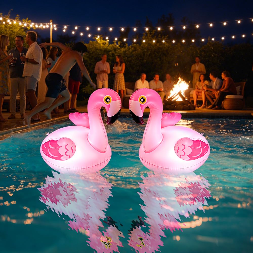 2 luces solares flotantes para piscina, flamencos, flotantes, IP68, resistentes al agua, para piscina, estanque, jardín, césped
