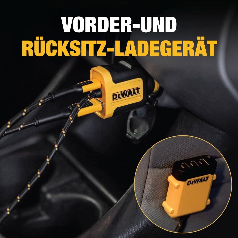 DEWALT Hochleistungs-72W-USB-Autoladegerät mit 5 Anschlüssen, Multiport-Autoladegerät für iPhone 17, Schnellladefunktion mit PD & QC3.0 Zigarettenanzünderadapter mit 1,8 m Kabel