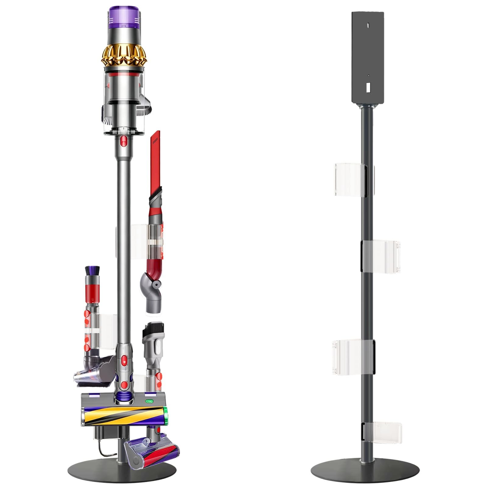 Lasvea Height-Adjustable Vacuum Stand Compatible with Dyson Gen5/V15/V12/V11/V10/V9/V8/V7 – Solid Metal Storage Bracket with 3 Hooks &amp; 9-Part Organizer, Heavy-Duty Stable Holder
