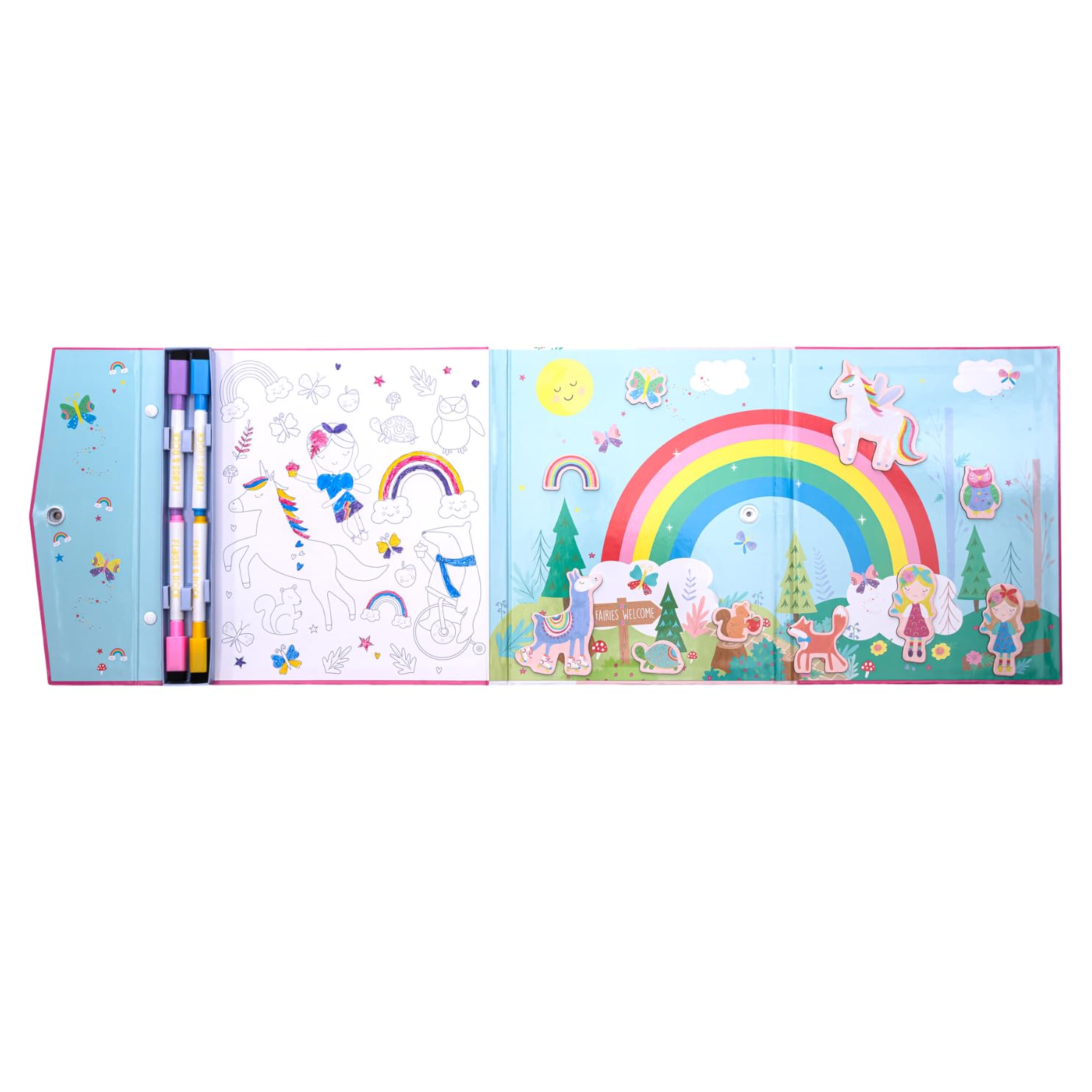 Floss & Rock - Rainbow Fairy Magnetic Multiplay - 4 giochi in 1, include 4 penne cancellabili a secco, 20 pezzi di puzzle, pezzi di gioco magnetici e sezione scarabocchiare - Età 3+